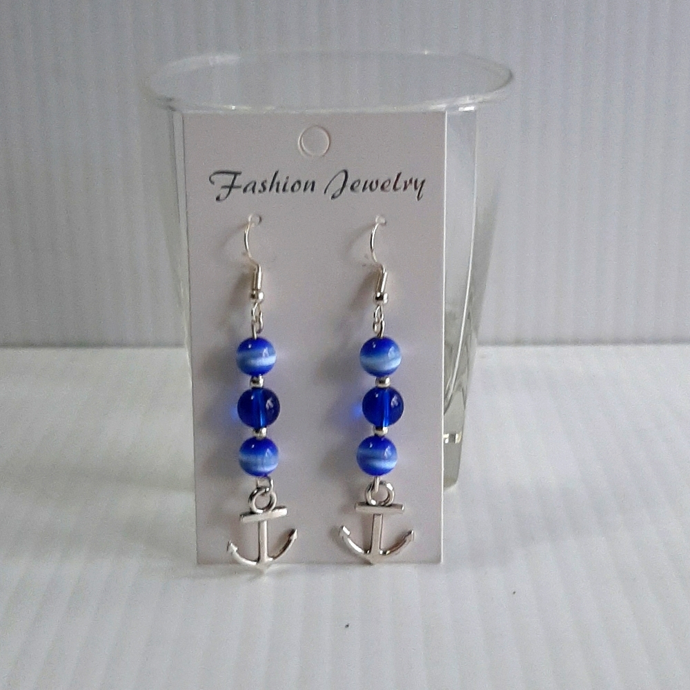 Hand Crafted EarringsPierced BlueCatsEyew/Anchor